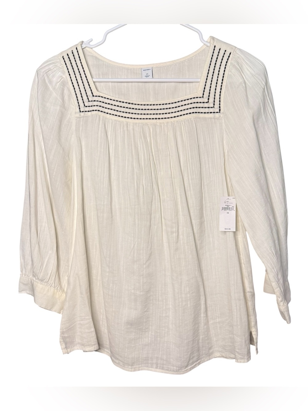 Old Navy Cream Square-Neck Embroidered Blouse